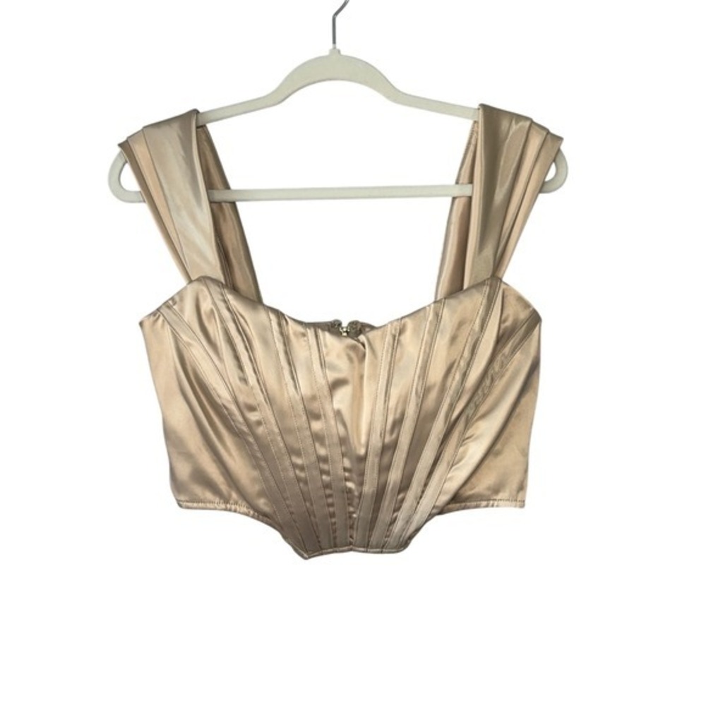 Blithe Los Angeles Champagne Satin Corset Top Gold Pleated Strap Size M BT6226-A
